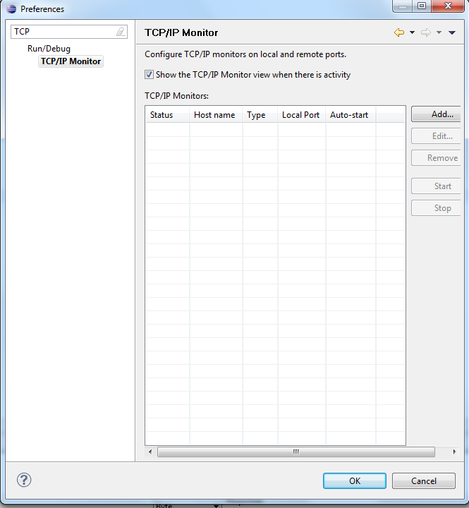 TCP IP monitor window in eclipse 
