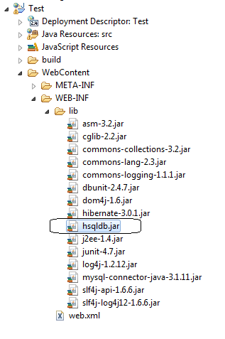 HSQL DB required jars for setup