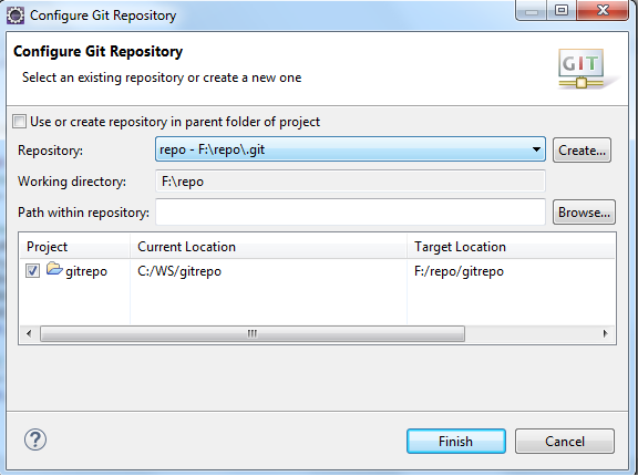 Select repository for to commit the code